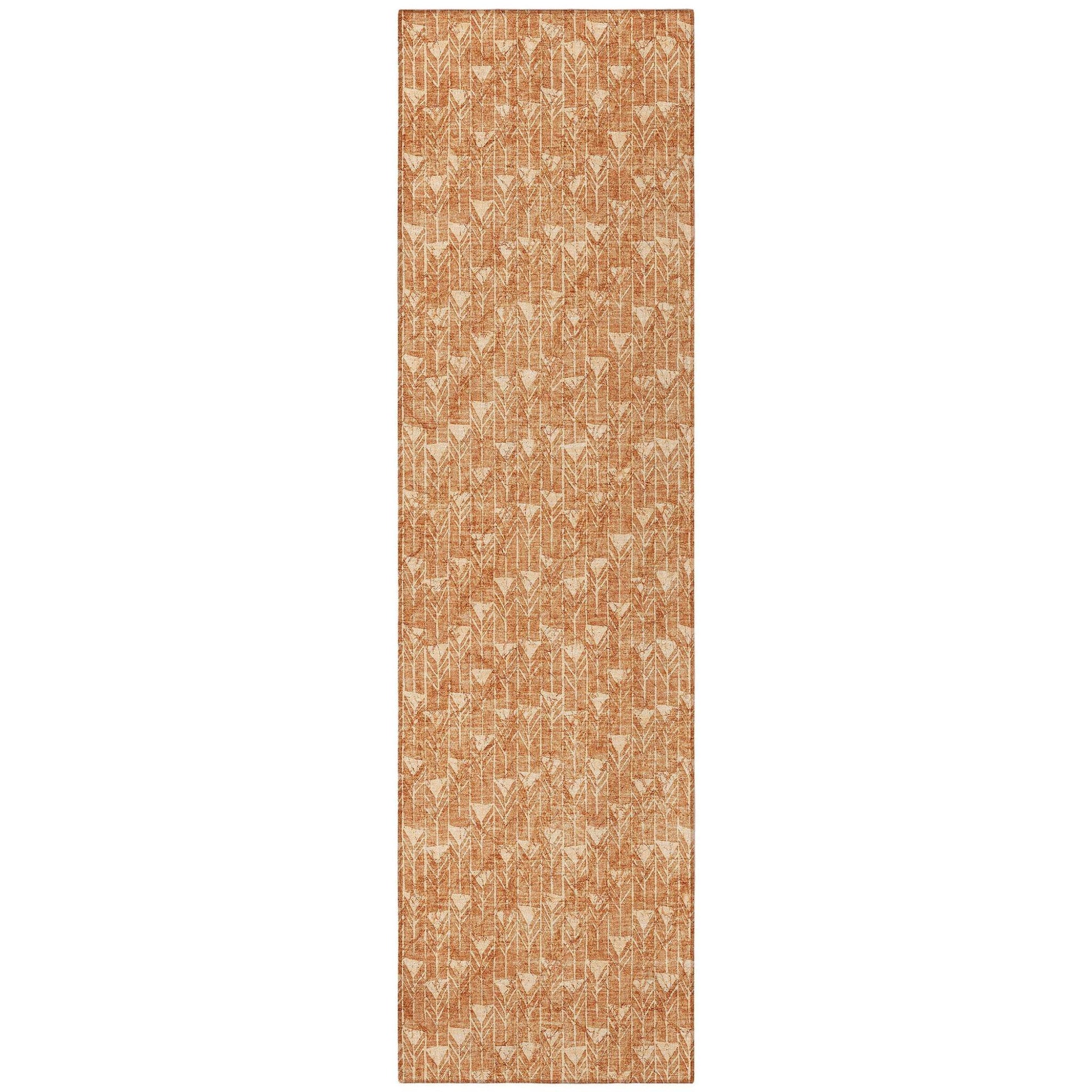 8' Runner Bronze Geometric Washable Non Skid Indoor Outdoor Runner Rug - Loft&Timber