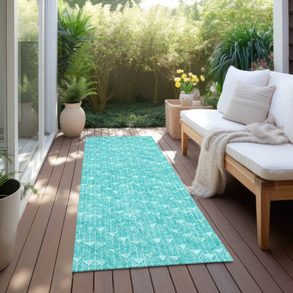 8' Runner Turquoise Geometric Washable Non Skid Indoor Outdoor Runner Rug - Loft&Timber