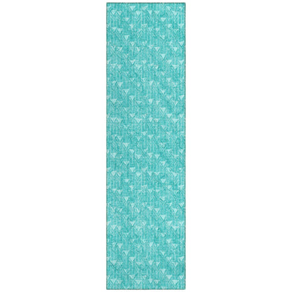 8' Runner Turquoise Geometric Washable Non Skid Indoor Outdoor Runner Rug - Loft&Timber