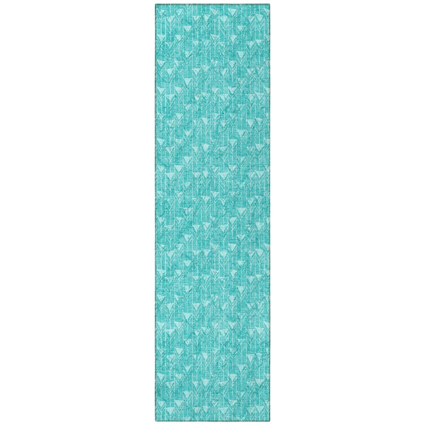 8' Runner Turquoise Geometric Washable Non Skid Indoor Outdoor Runner Rug - Loft&Timber