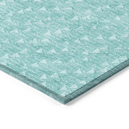 8' Runner Turquoise Geometric Washable Non Skid Indoor Outdoor Runner Rug - Loft&Timber