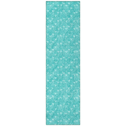8' Runner Turquoise Geometric Washable Non Skid Indoor Outdoor Runner Rug - Loft&Timber