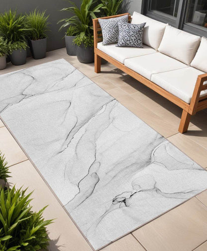 8' Runner Gray Abstract Washable Non Skid Indoor Outdoor Runner Rug - Loft&Timber
