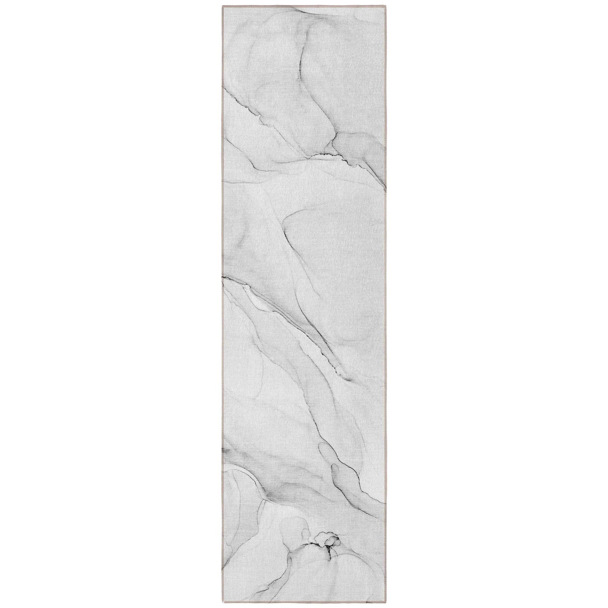 8' Runner Gray Abstract Washable Non Skid Indoor Outdoor Runner Rug - Loft&Timber