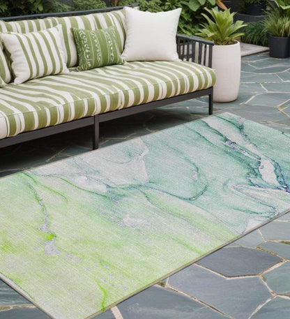 8' Runner Green Abstract Washable Non Skid Indoor Outdoor Runner Rug - Loft&Timber