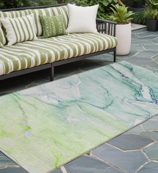 8' Runner Green Abstract Washable Non Skid Indoor Outdoor Runner Rug - Loft&Timber