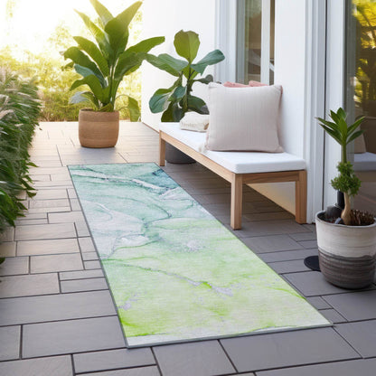 8' Runner Green Abstract Washable Non Skid Indoor Outdoor Runner Rug - Loft&Timber