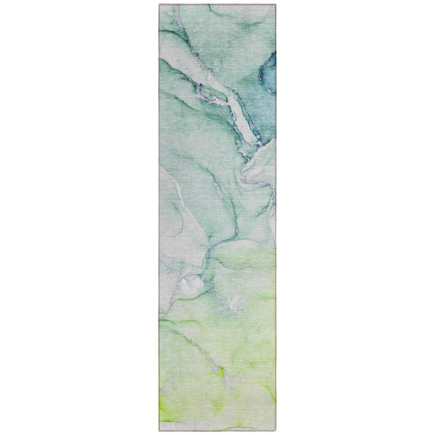 8' Runner Green Abstract Washable Non Skid Indoor Outdoor Runner Rug - Loft&Timber