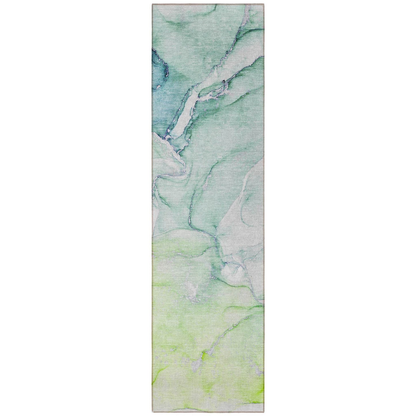 8' Runner Green Abstract Washable Non Skid Indoor Outdoor Runner Rug - Loft&Timber