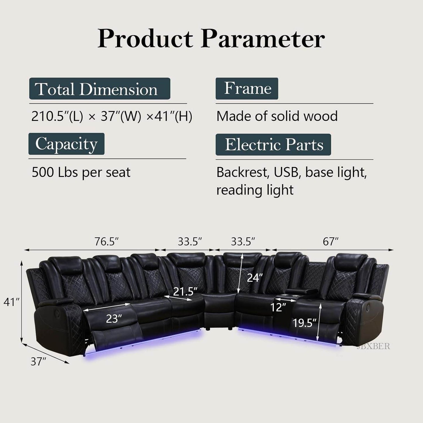 Power Recliner Sectional Sofa Set, Black - Loft&Timber