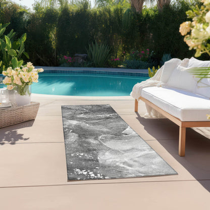 8' Runner Gray Abstract Washable Non Skid Indoor Outdoor Runner Rug - Loft&Timber