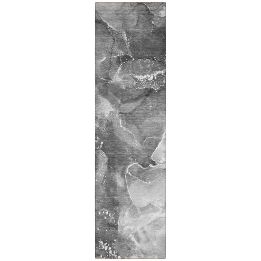 8' Runner Gray Abstract Washable Non Skid Indoor Outdoor Runner Rug - Loft&Timber