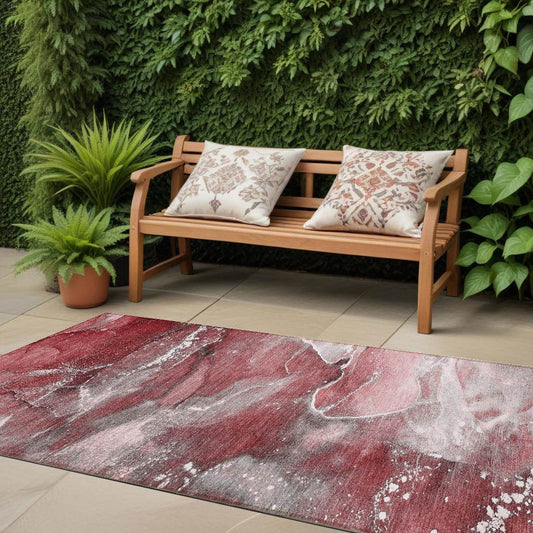8' Runner Merlot Abstract Washable Non Skid Indoor Outdoor Runner Rug - Loft&Timber