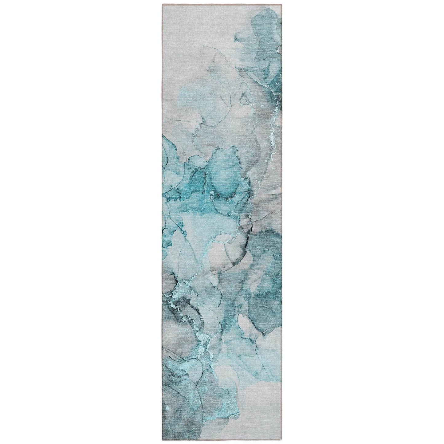 8' Runner Teal Abstract Washable Non Skid Indoor Outdoor Runner Rug - Loft&Timber