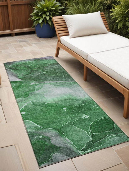 8' Runner Emerald Abstract Washable Non Skid Indoor Outdoor Runner Rug - Loft&Timber