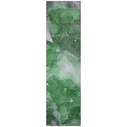 8' Runner Emerald Abstract Washable Non Skid Indoor Outdoor Runner Rug - Loft&Timber