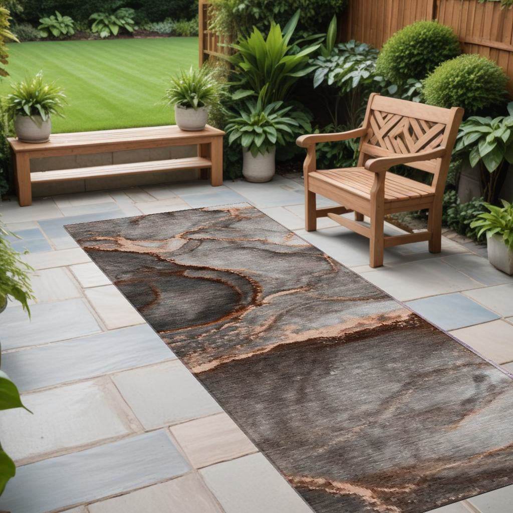 8' Runner Peach Abstract Washable Non Skid Indoor Outdoor Runner Rug - Loft&Timber