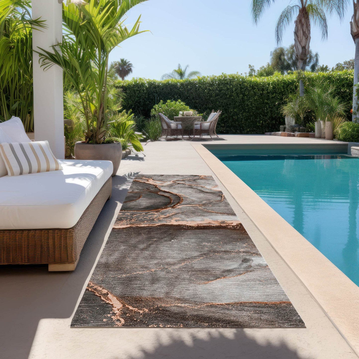 8' Runner Peach Abstract Washable Non Skid Indoor Outdoor Runner Rug - Loft&Timber