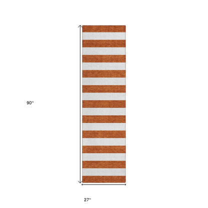 8' Runner Orange Striped Washable Non Skid Indoor Outdoor Runner Rug - Loft&Timber