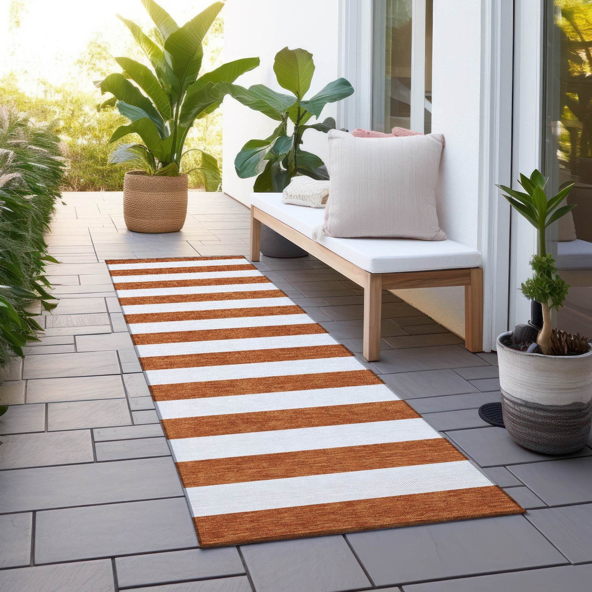 8' Runner Orange Striped Washable Non Skid Indoor Outdoor Runner Rug - Loft&Timber