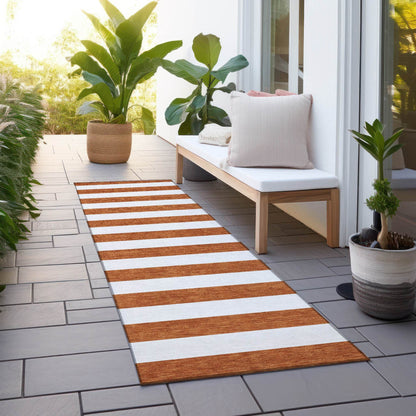 8' Runner Orange Striped Washable Non Skid Indoor Outdoor Runner Rug - Loft&Timber