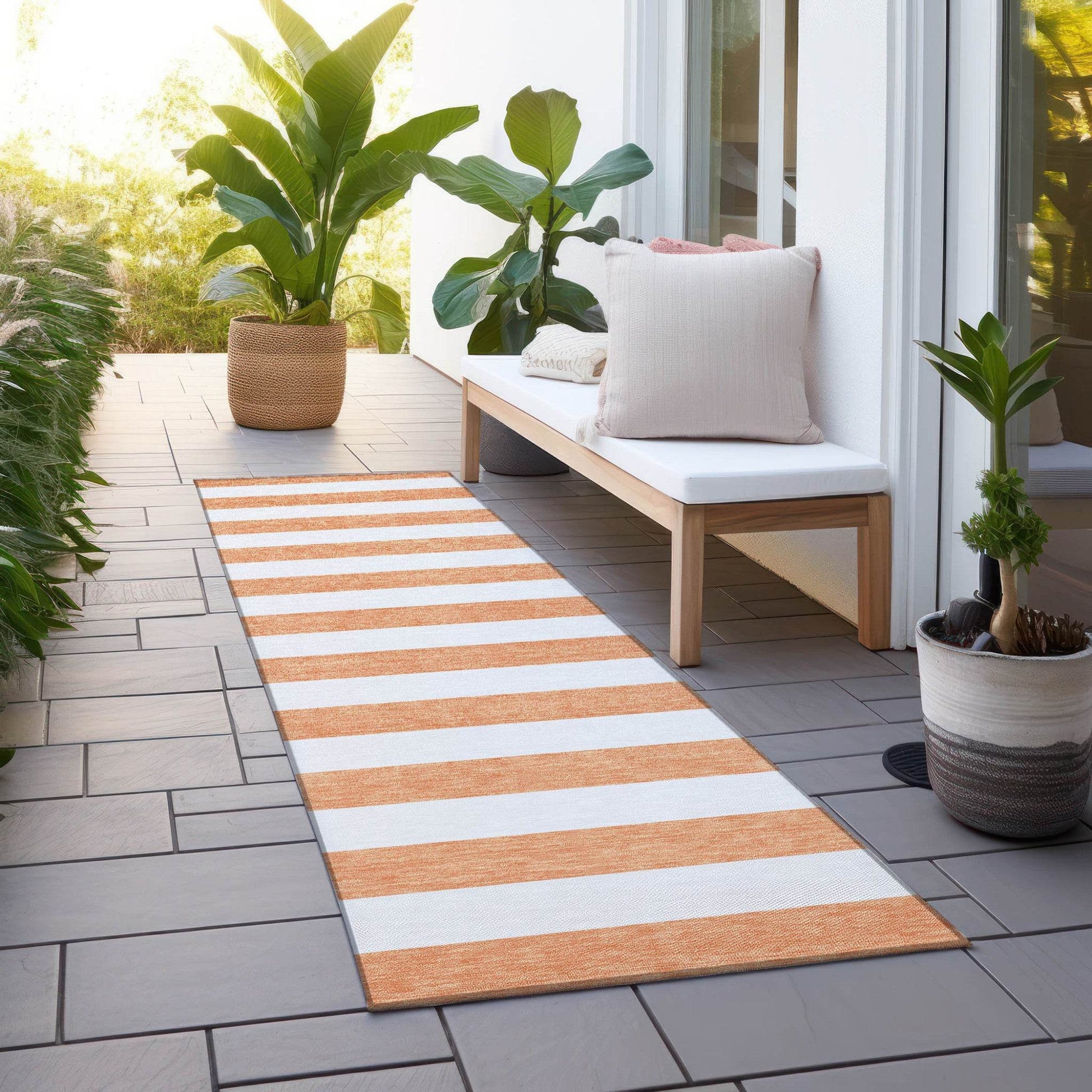 2' X 8' Salmon Striped Washable Indoor Outdoor Runner Rug - Loft&Timber