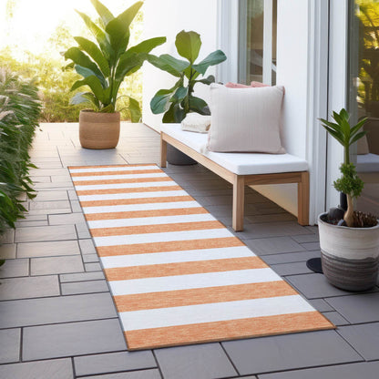 2' X 8' Salmon Striped Washable Indoor Outdoor Runner Rug - Loft&Timber