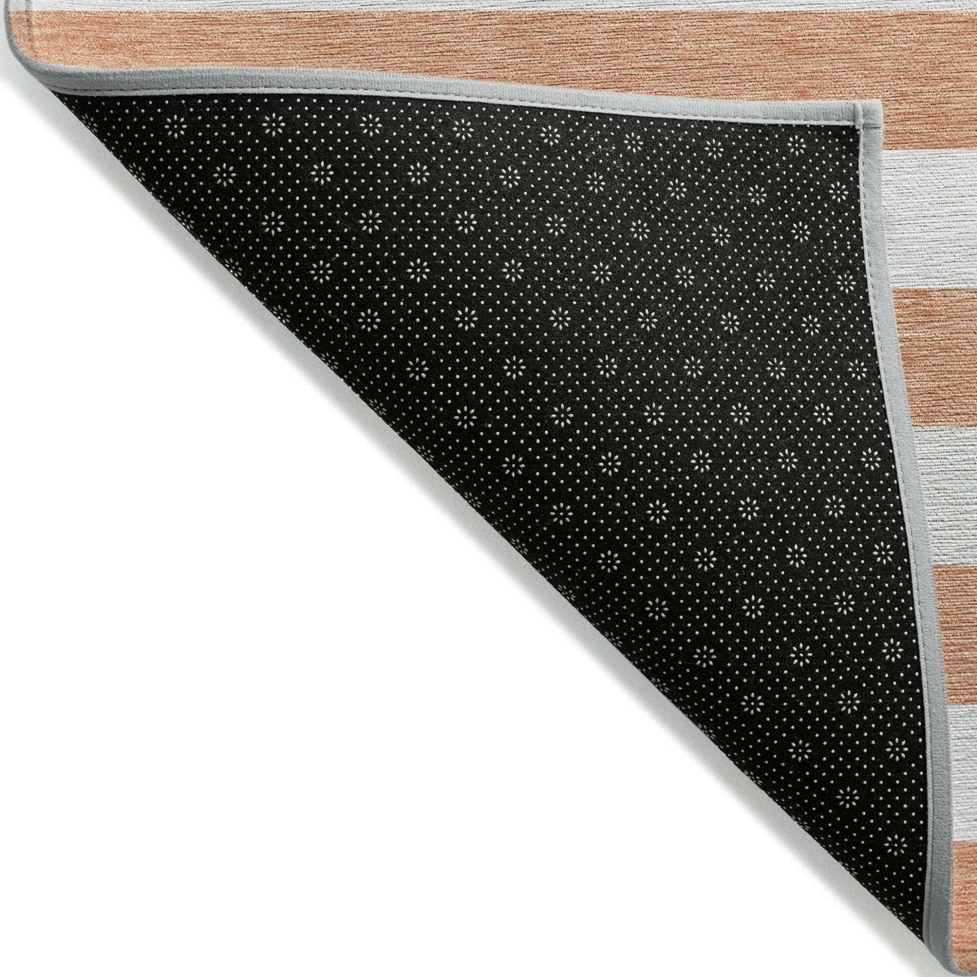 2' X 8' Salmon Striped Washable Indoor Outdoor Runner Rug - Loft&Timber