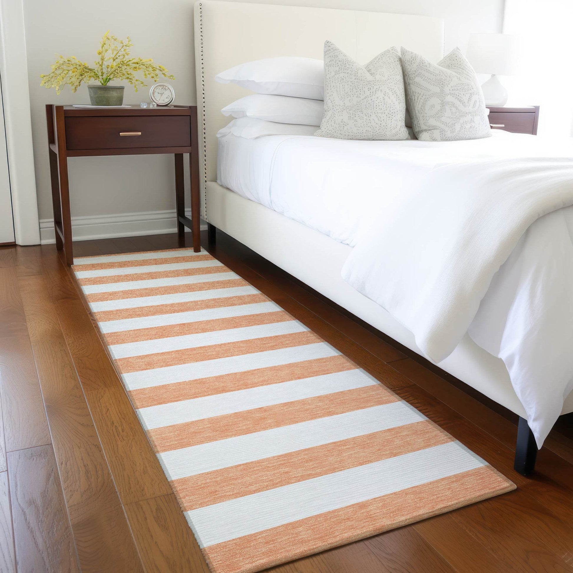 2' X 8' Salmon Striped Washable Indoor Outdoor Runner Rug - Loft&Timber