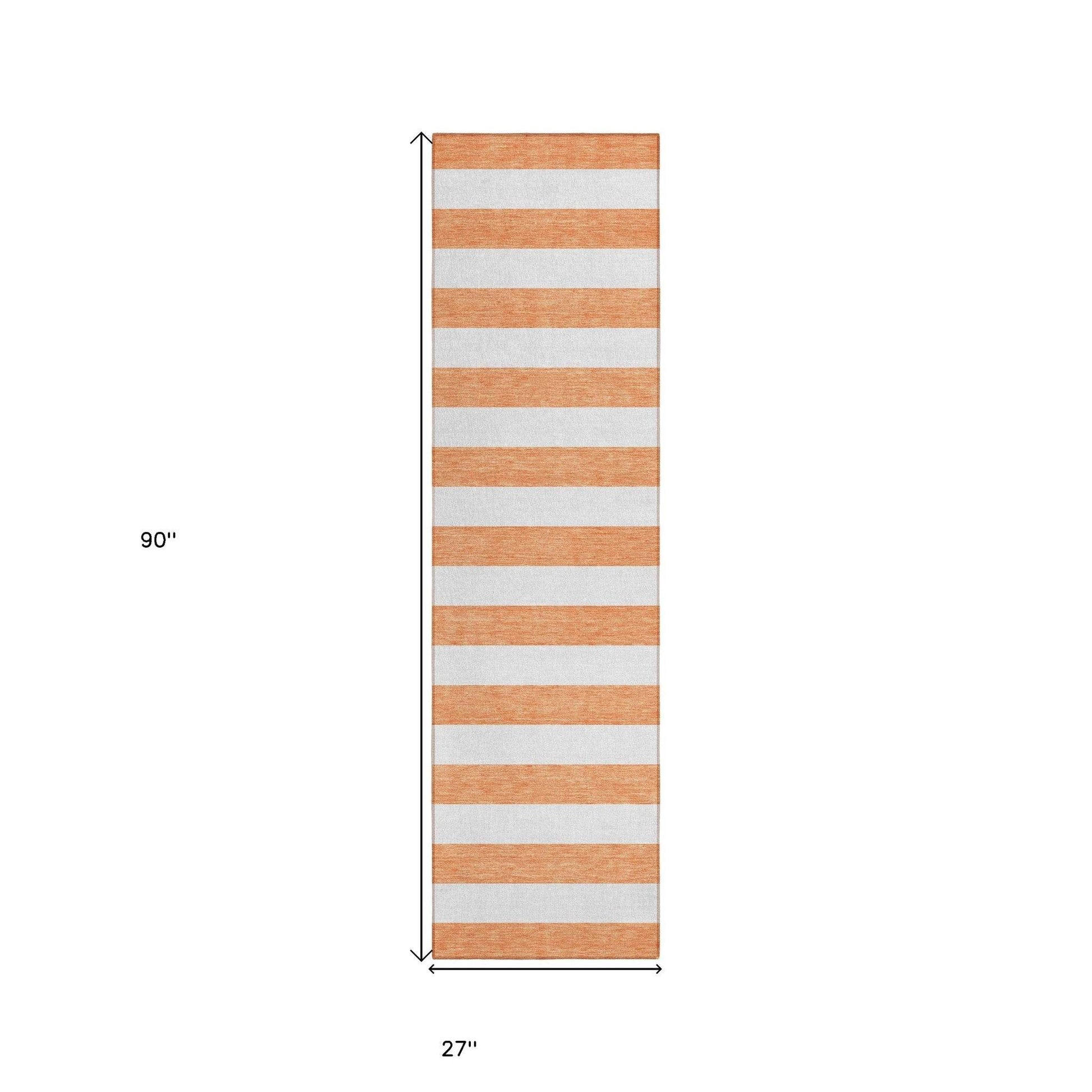 2' X 8' Salmon Striped Washable Indoor Outdoor Runner Rug - Loft&Timber