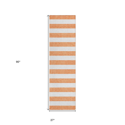 2' X 8' Salmon Striped Washable Indoor Outdoor Runner Rug - Loft&Timber