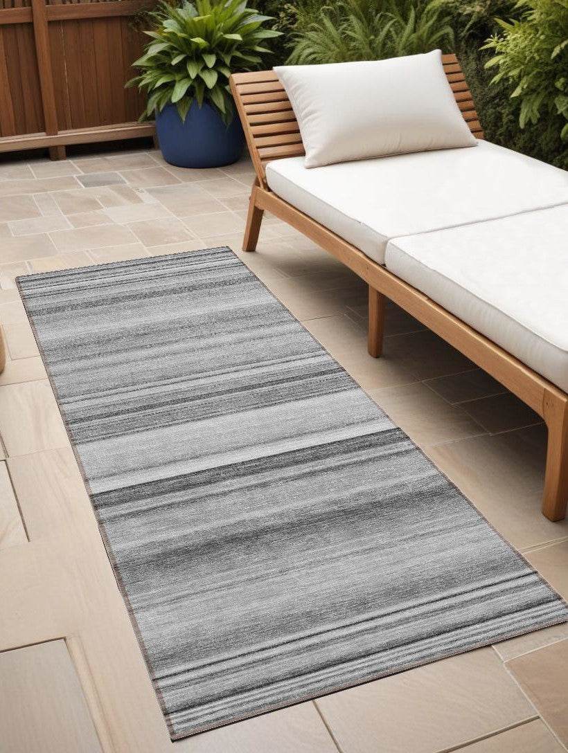 8' Runner Gray Striped Washable Non Skid Indoor Outdoor Runner Rug - Loft&Timber