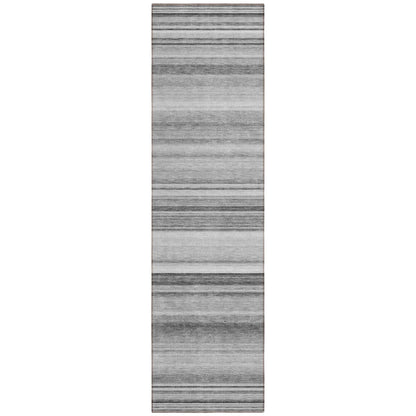 8' Runner Gray Striped Washable Non Skid Indoor Outdoor Runner Rug - Loft&Timber
