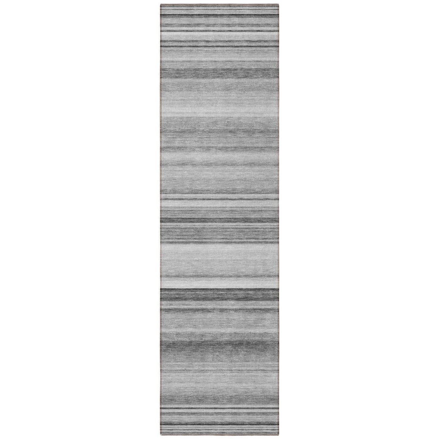 8' Runner Gray Striped Washable Non Skid Indoor Outdoor Runner Rug - Loft&Timber
