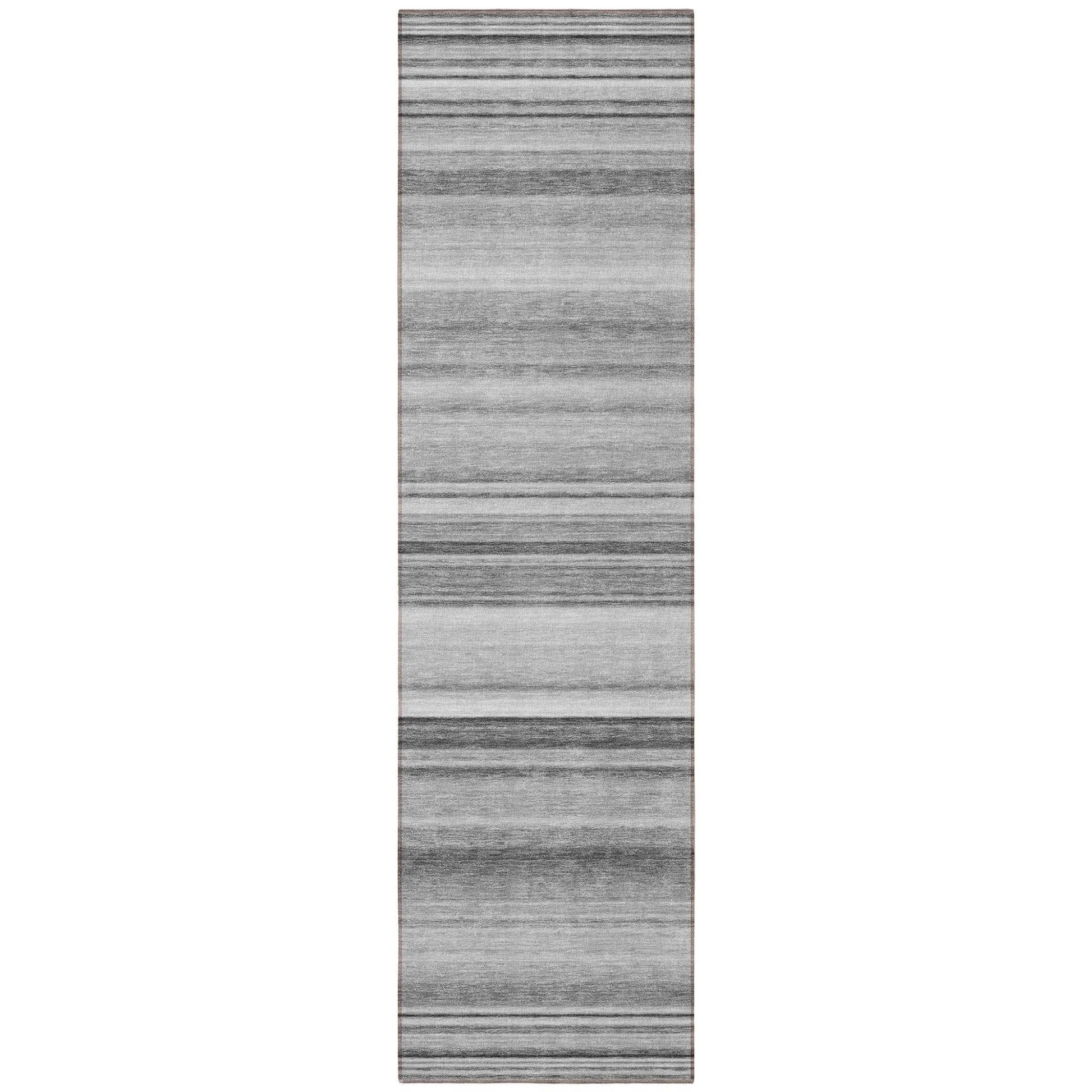 8' Runner Gray Striped Washable Non Skid Indoor Outdoor Runner Rug - Loft&Timber