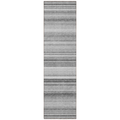 8' Runner Gray Striped Washable Non Skid Indoor Outdoor Runner Rug - Loft&Timber