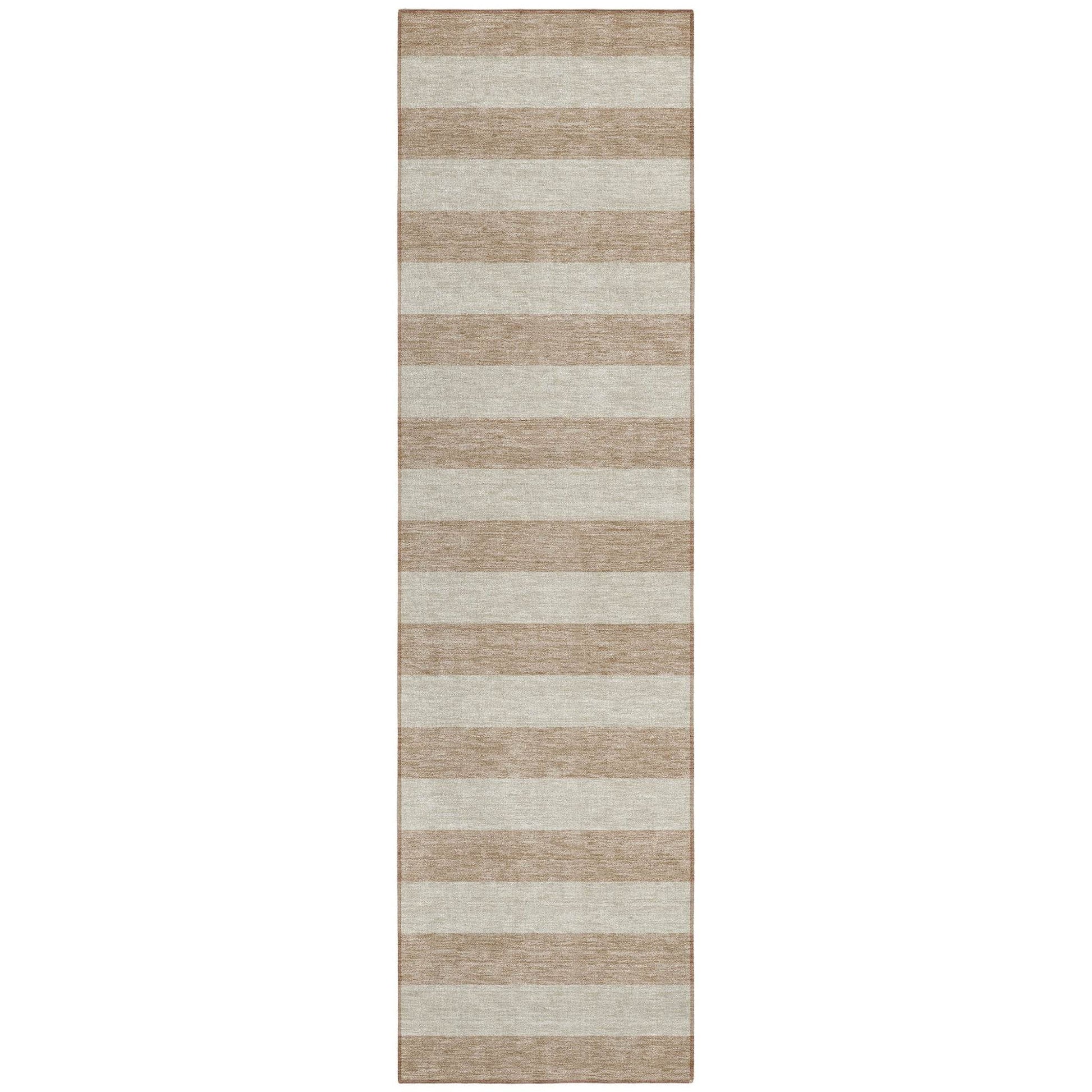 8' Runner Beige Striped Washable Non Skid Indoor Outdoor Runner Rug - Loft&Timber