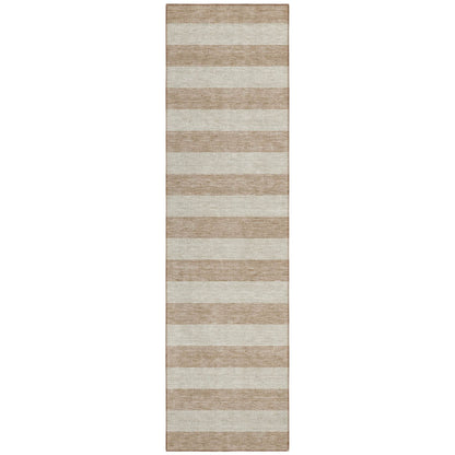 8' Runner Beige Striped Washable Non Skid Indoor Outdoor Runner Rug - Loft&Timber