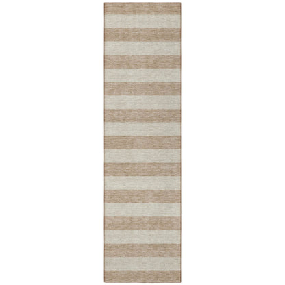 8' Runner Beige Striped Washable Non Skid Indoor Outdoor Runner Rug - Loft&Timber