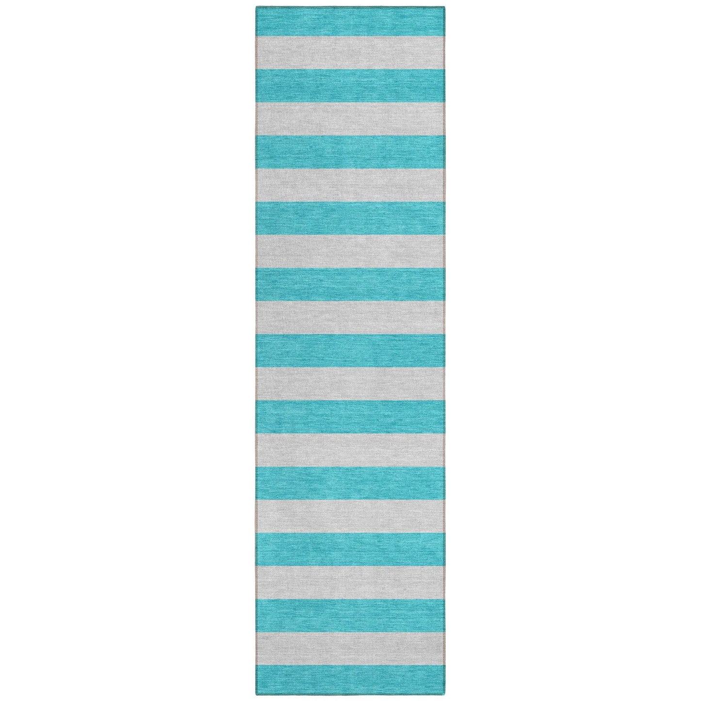 8' Runner Turquoise Striped Washable Non Skid Indoor Outdoor Runner Rug - Loft&Timber
