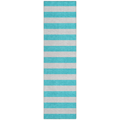 8' Runner Turquoise Striped Washable Non Skid Indoor Outdoor Runner Rug - Loft&Timber