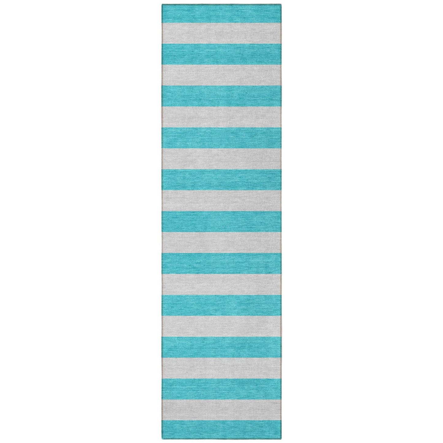 8' Runner Turquoise Striped Washable Non Skid Indoor Outdoor Runner Rug - Loft&Timber