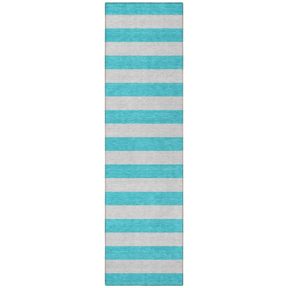 8' Runner Turquoise Striped Washable Non Skid Indoor Outdoor Runner Rug - Loft&Timber