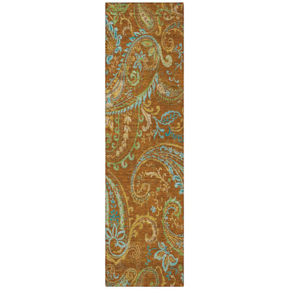 8' Runner Orange Paisley Washable Non Skid Indoor Outdoor Runner Rug - Loft&Timber