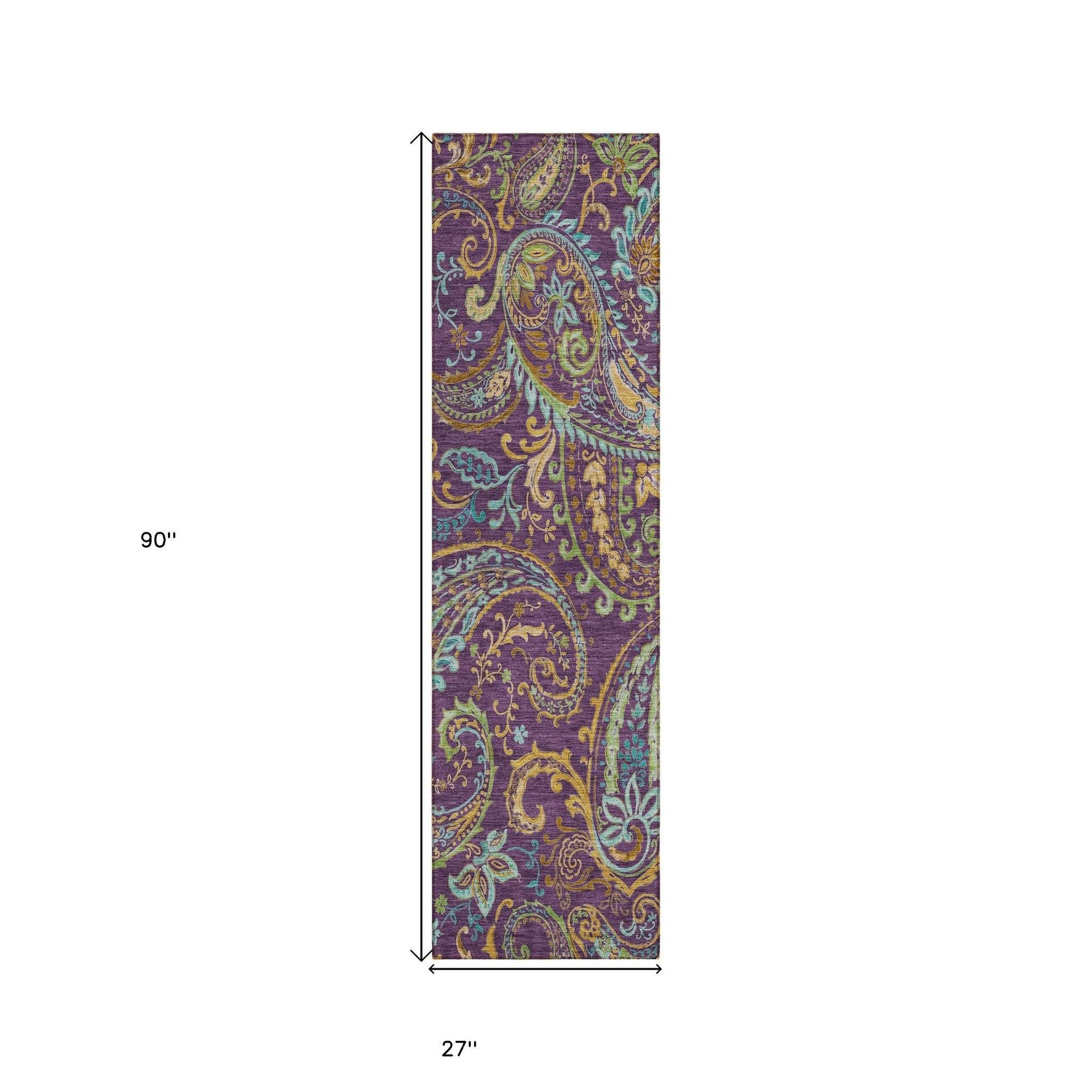 8' Runner Purple Paisley Washable Non Skid Indoor Outdoor Runner Rug - Loft&Timber