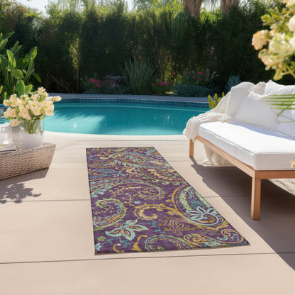 8' Runner Purple Paisley Washable Non Skid Indoor Outdoor Runner Rug - Loft&Timber