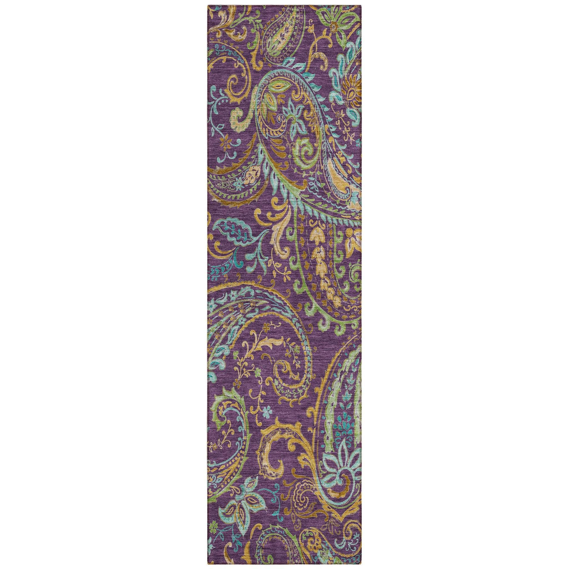 8' Runner Purple Paisley Washable Non Skid Indoor Outdoor Runner Rug - Loft&Timber