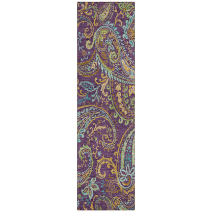 8' Runner Purple Paisley Washable Non Skid Indoor Outdoor Runner Rug - Loft&Timber