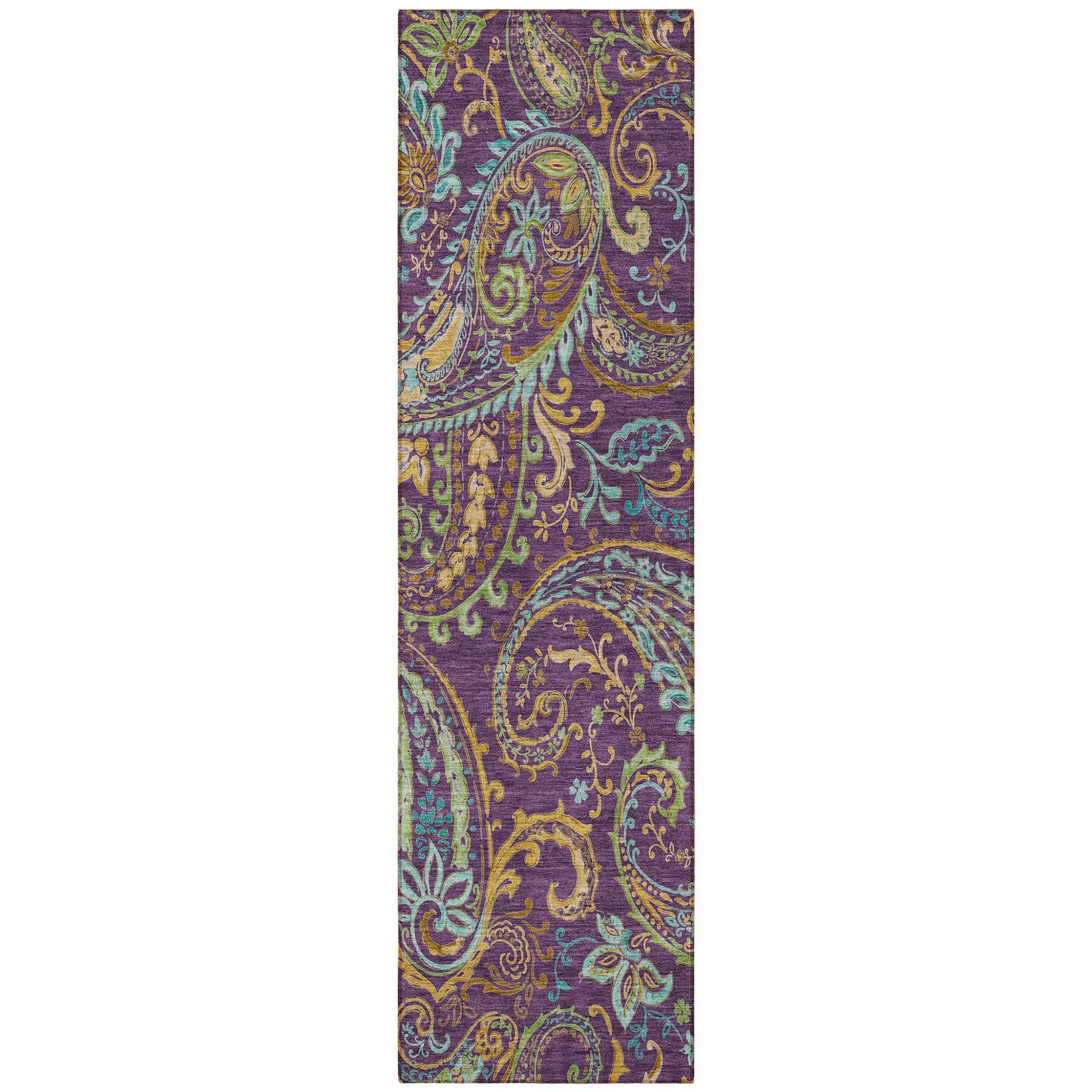8' Runner Purple Paisley Washable Non Skid Indoor Outdoor Runner Rug - Loft&Timber