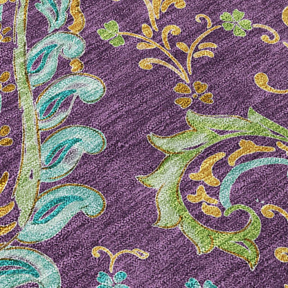 8' Runner Purple Paisley Washable Non Skid Indoor Outdoor Runner Rug - Loft&Timber
